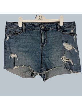 Old Navy Plus Size High Rise Distressed Denim Shorts Womens 16 Blue Summer Jorts